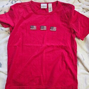 Vintage Red T-shirt with Beaded American Flags